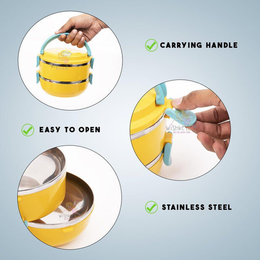 Double Layer Stainless Steel Lunch Box – Colorful, Durable, Heat-Retaining Food Container