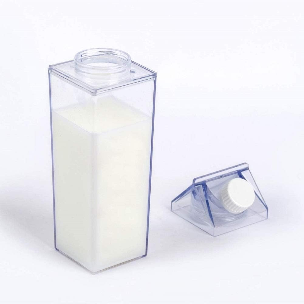 Transparent Milk Carton Water Bottle 500ml – Leak Proof, Reusable Rectangular Juice & Drink Bottle (Pack of 1)
