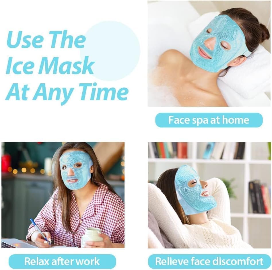 Ice Cooling Face Mask with Gel Beads – Hot & Cold Compress Pack for Puffy Eyes, Dark Circles, Face Spa & Relaxation (Pack of 1)