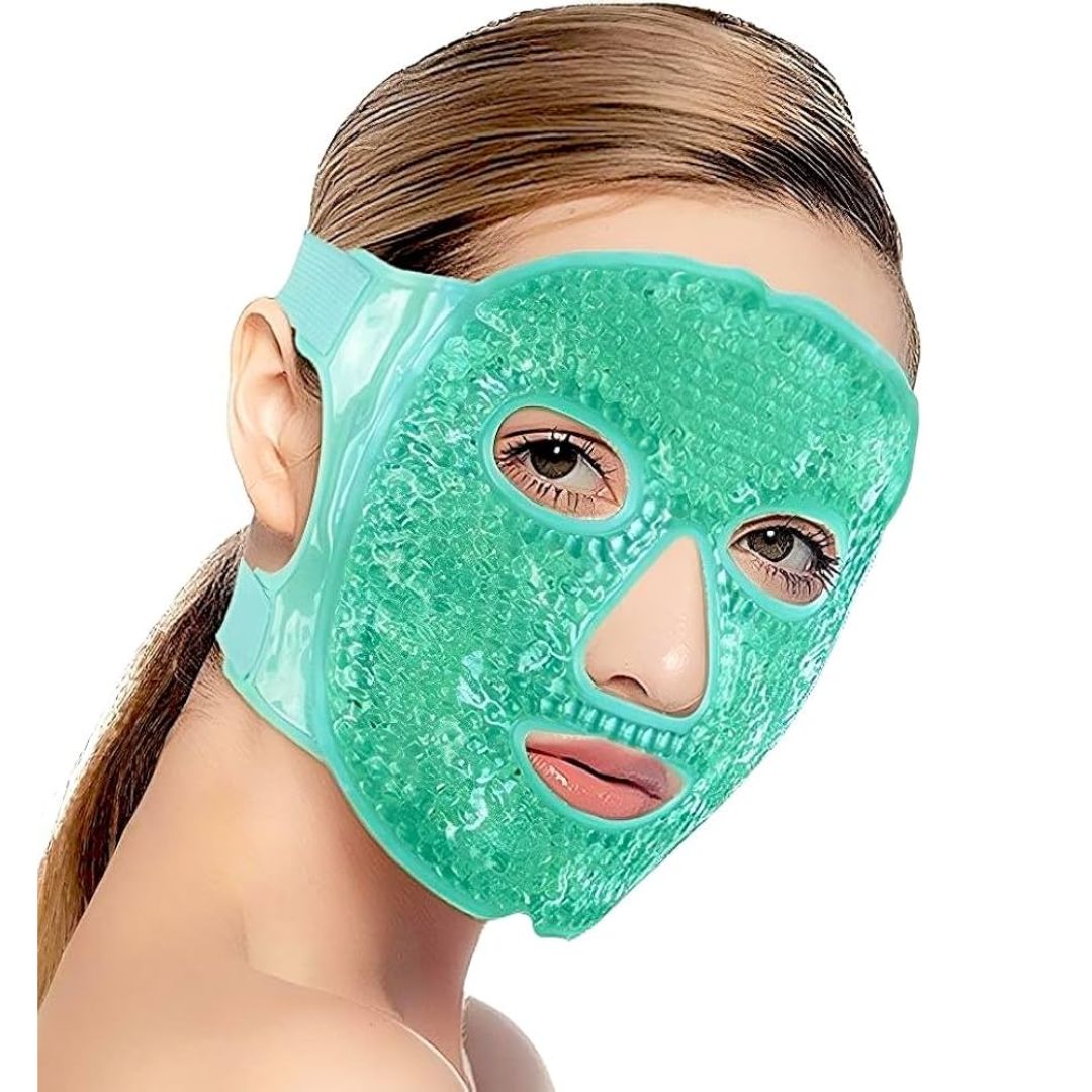 Ice Cooling Face Mask with Gel Beads – Hot & Cold Compress Pack for Puffy Eyes, Dark Circles, Face Spa & Relaxation (Pack of 1)