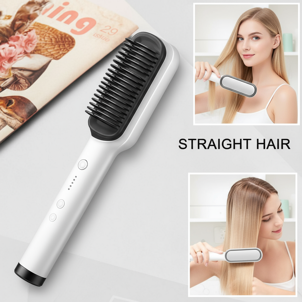 HQT-909B Hair Straightener Brush – Electric Hair Comb (Random Color)