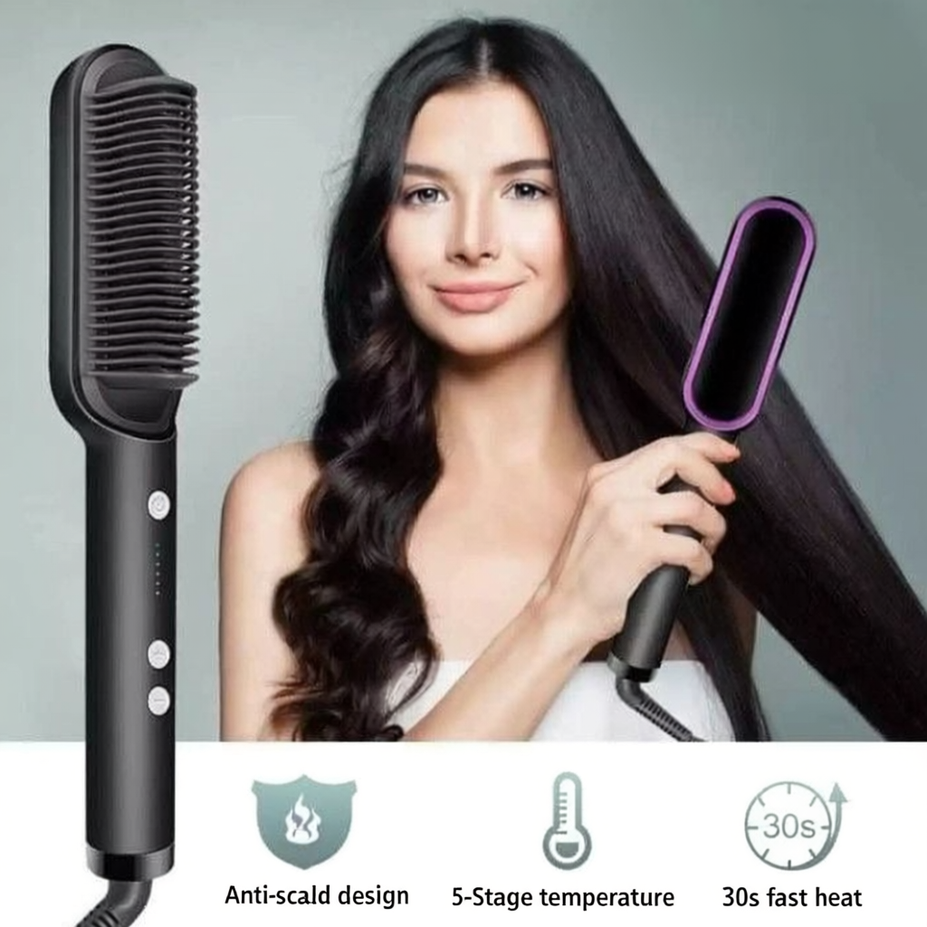 HQT-909B Hair Straightener Brush – Electric Hair Comb (Random Color)