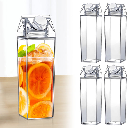 Transparent Milk Carton Water Bottle 500ml – Leak Proof, Reusable Rectangular Juice & Drink Bottle (Pack of 1)