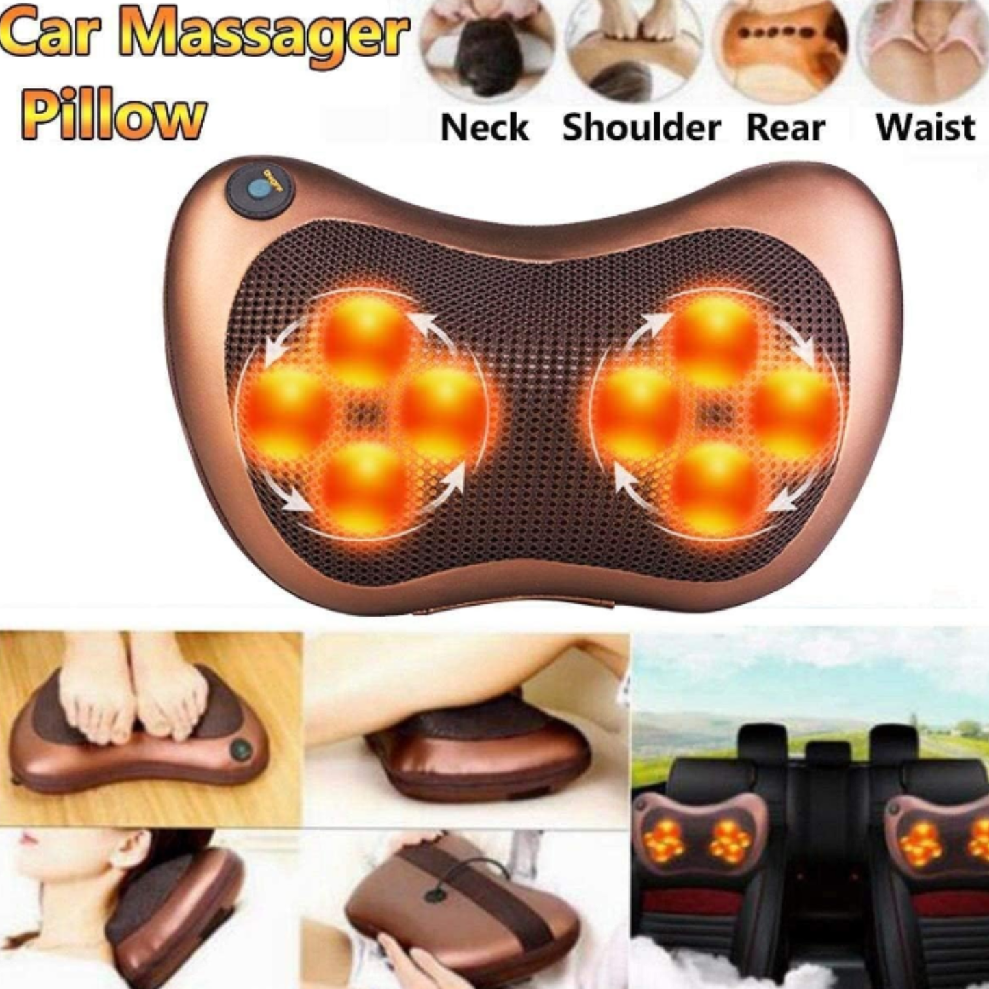 Electric Neck, Back & Shoulder Massager Pillow with Infrared Heat – Deep Tissue Kneading Massage for Pain Relief in Car & Home