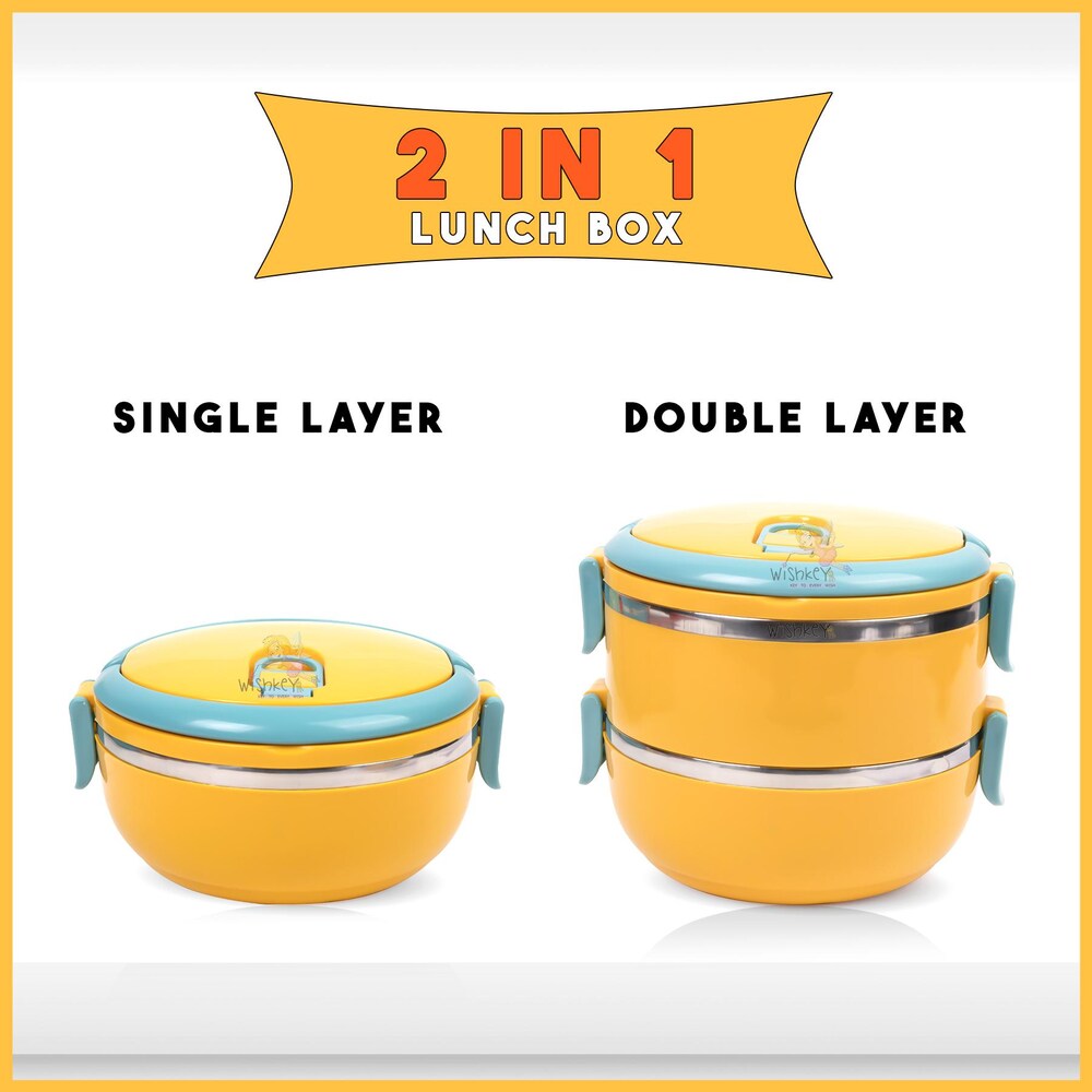 Double Layer Stainless Steel Lunch Box – Colorful, Durable, Heat-Retaining Food Container
