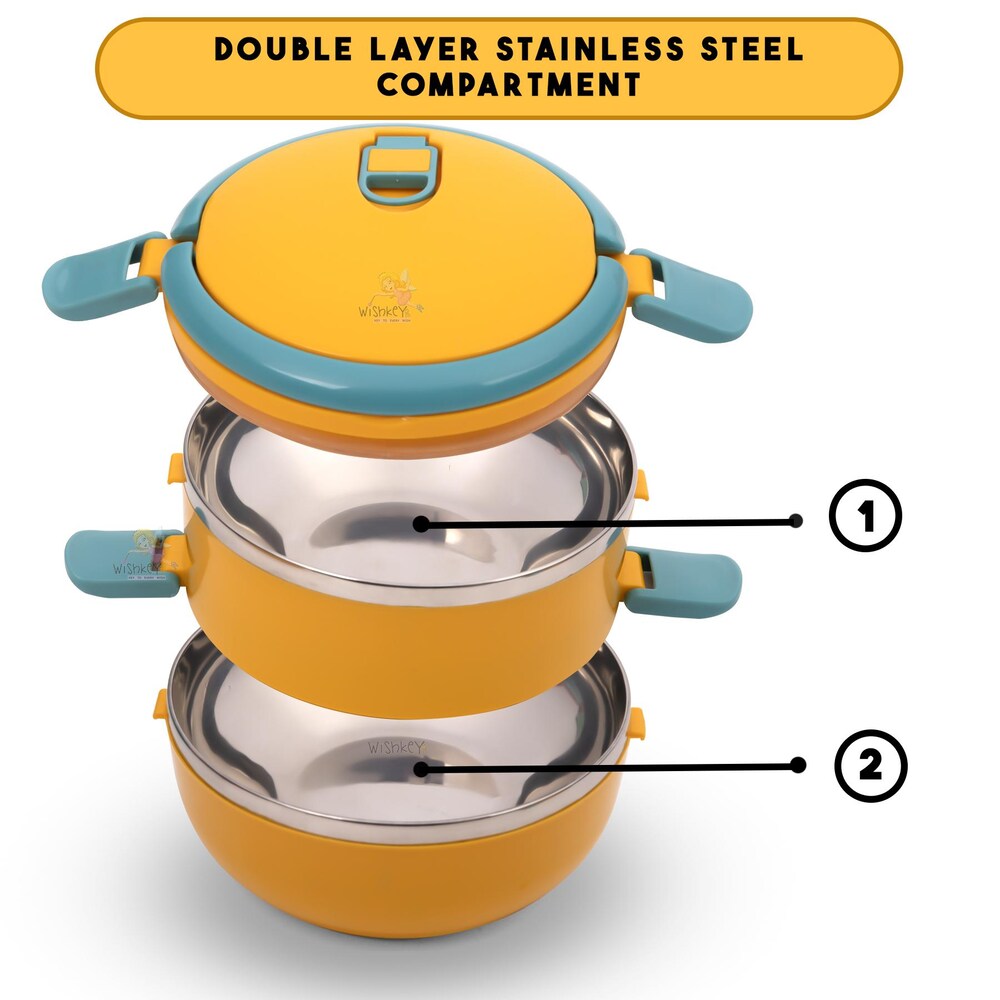 Double Layer Stainless Steel Lunch Box – Colorful, Durable, Heat-Retaining Food Container